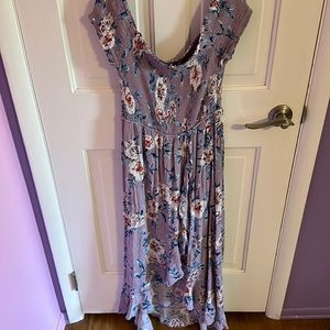Girls Purple Off the Shoulder High Low Maxi Dress